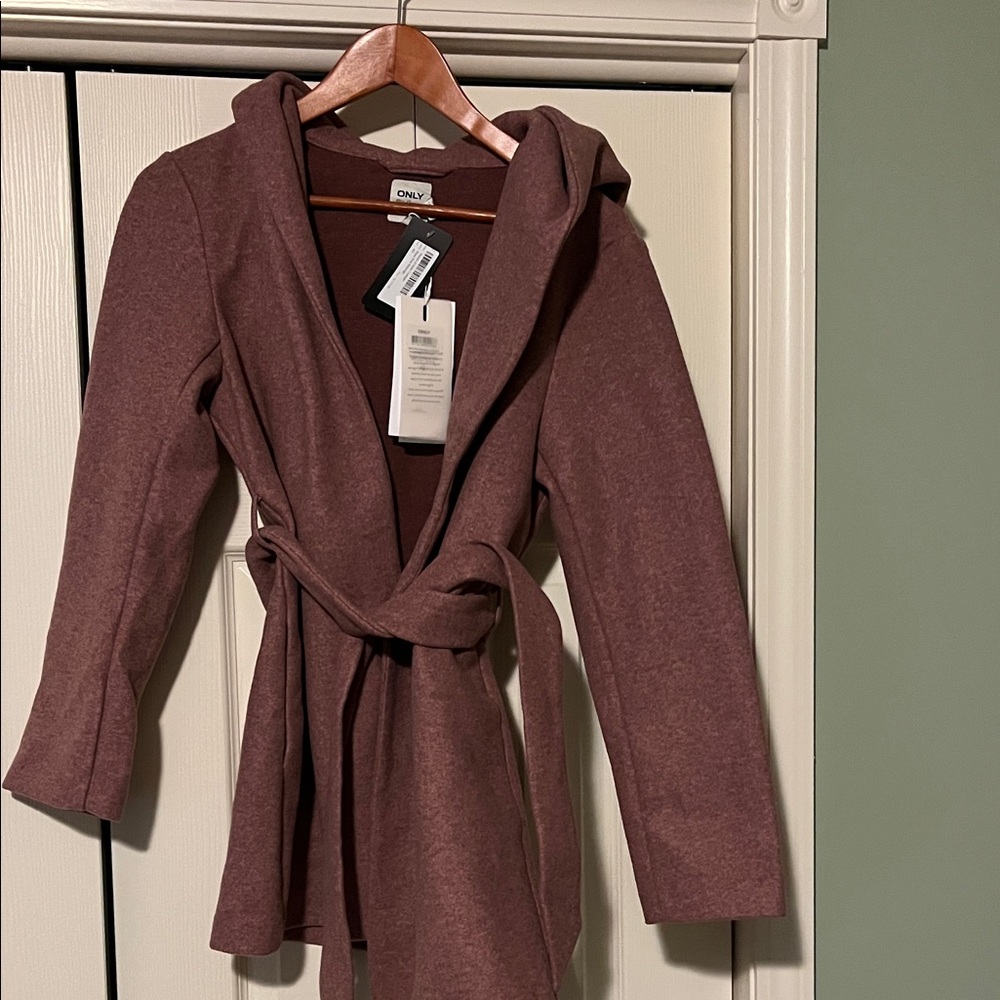 ONLY Hooded Wrap Coatigan in Mauve